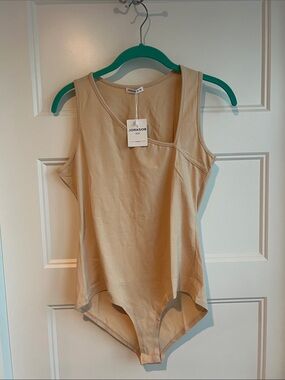 Neutral Beige Scoop Neck Tank Bodysuit